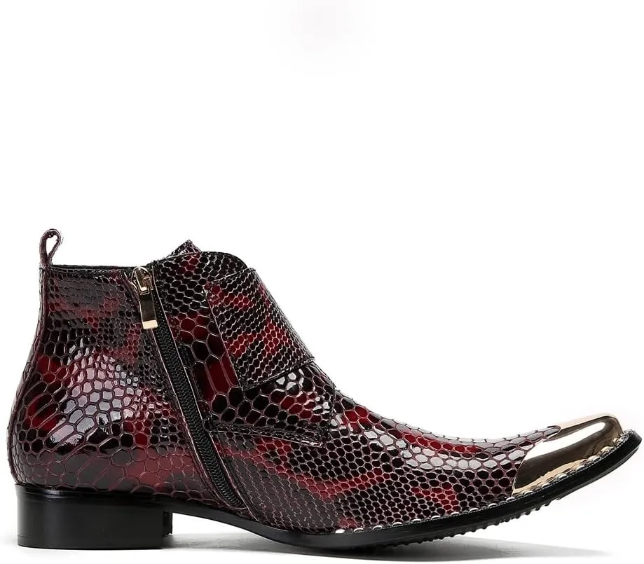 Men Ankle Boots Handmade Genuine Leather Double Monk Straps Dress Boot Metal Pointed Toe with Side Zipper Chelsea Boots