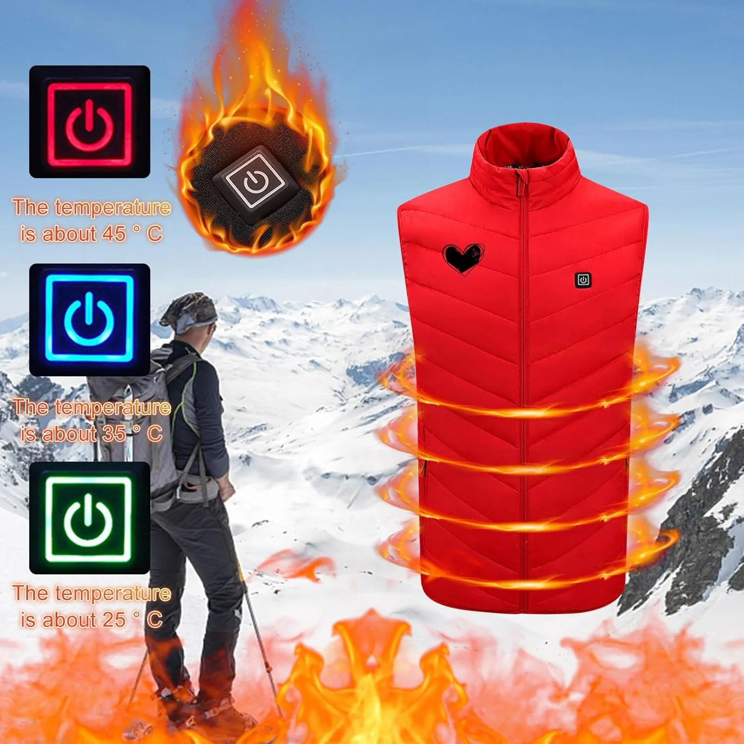 Men Women Heated Vest USB Charging Body Warmer Intelligent Switch Heated Gilet with 9 Heating Zones Heating Waistcoat