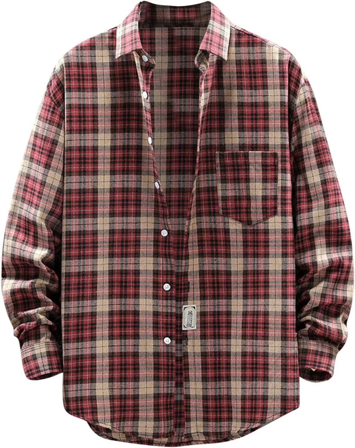 Men's Cotton Plaid Shirts Jacket Fleece Lightweight Breathable Long Sleeve Lapel Formal Shirt Plaid Flannel Shirts
