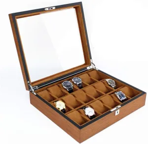 Mens Jewellery Box Watch Storage Box 5/12/18 grids Watch Boxes Solid Wood Watch Box Watch Storage Box Transparent Window Soft Felted Interior Applicable Personal Watch Counter Display Window Storage