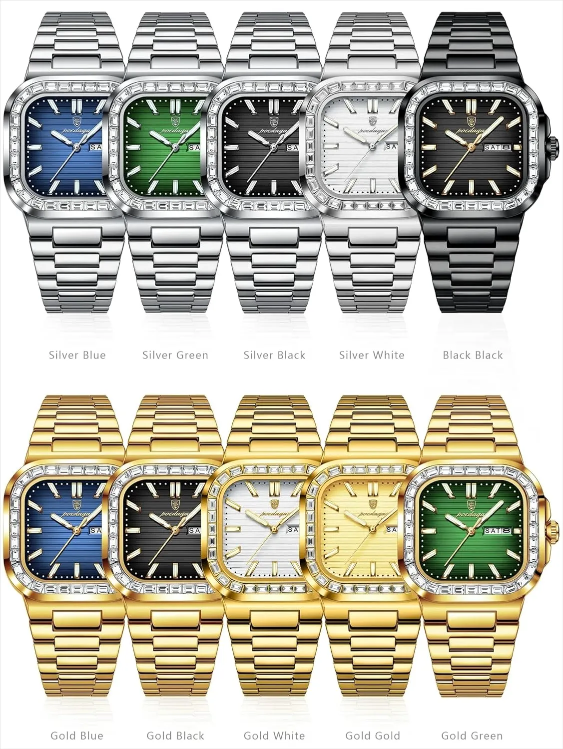Men's Luxury Square Watch Waterproof Luminous Date Week Man Watch Stainless Steel Casual Fashion Quartz Men's Watches