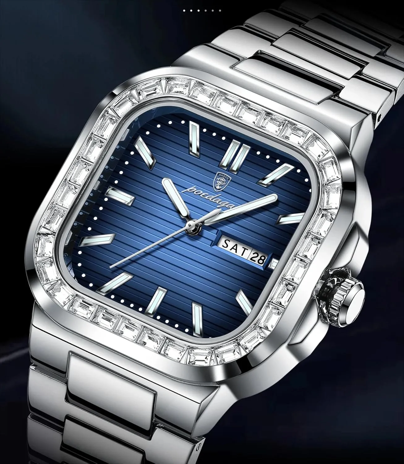 Men's Luxury Square Watch Waterproof Luminous Date Week Man Watch Stainless Steel Casual Fashion Quartz Men's Watches