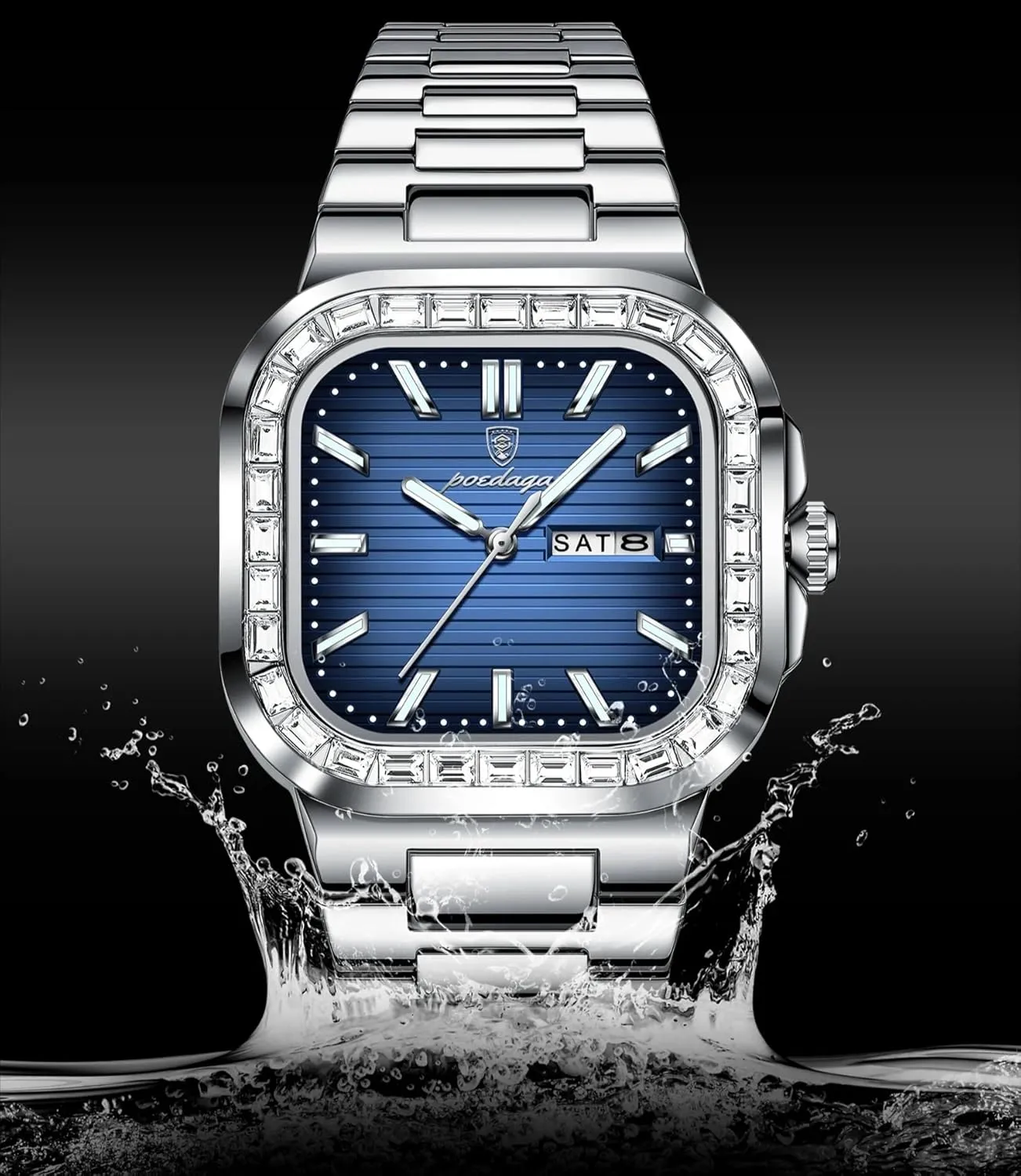 Men's Luxury Square Watch Waterproof Luminous Date Week Man Watch Stainless Steel Casual Fashion Quartz Men's Watches