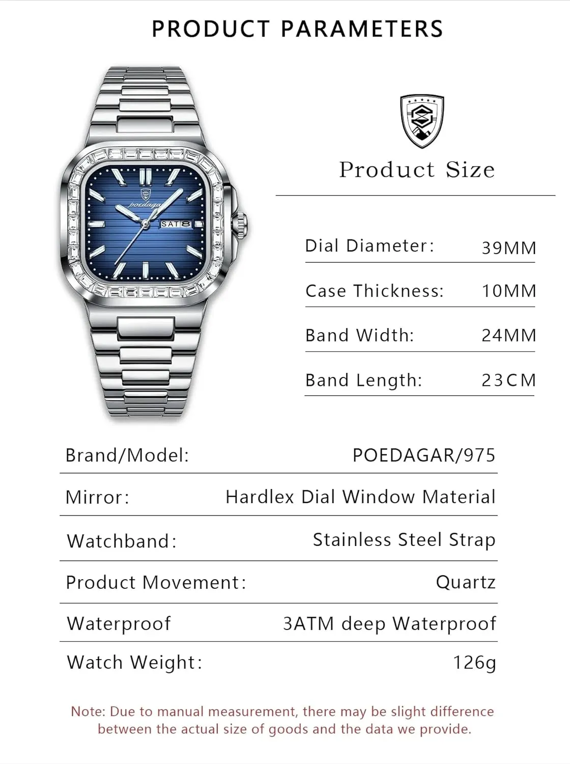 Men's Luxury Square Watch Waterproof Luminous Date Week Man Watch Stainless Steel Casual Fashion Quartz Men's Watches