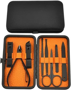 Mens Manicure Set, 8 pcs Stainless Steel Grooming kit Manicure Set, Travel Mini Nail Clippers Kit Pedicure Care Tools for Men Husband Boyfriend Parent(Brown)