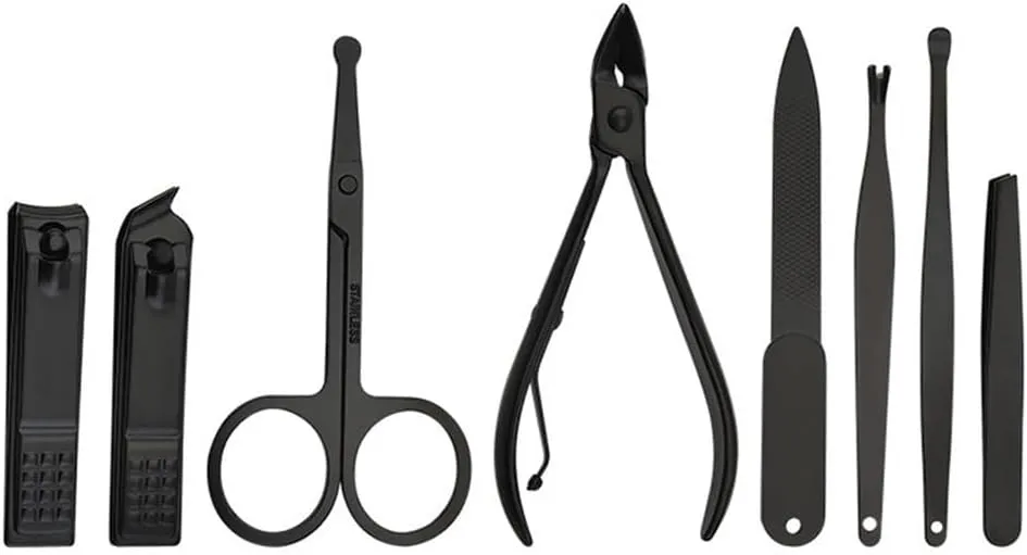 Mens Manicure Set, 8 pcs Stainless Steel Grooming kit Manicure Set, Travel Mini Nail Clippers Kit Pedicure Care Tools for Men Husband Boyfriend Parent(Brown)