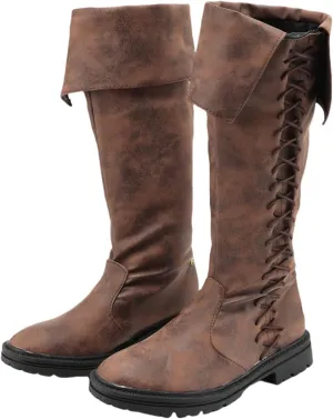 Mens Medieval Boots Renaissance Viking Lace-up Long Boot for Halloween Party