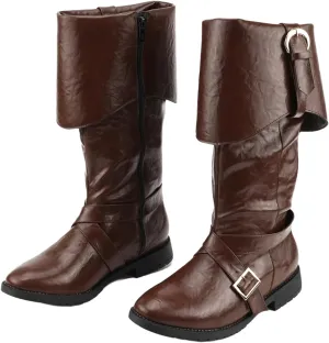 Mens Renaissance Pirate Viking Boots Steampunk Vintage Stage Button Boot for Halloween