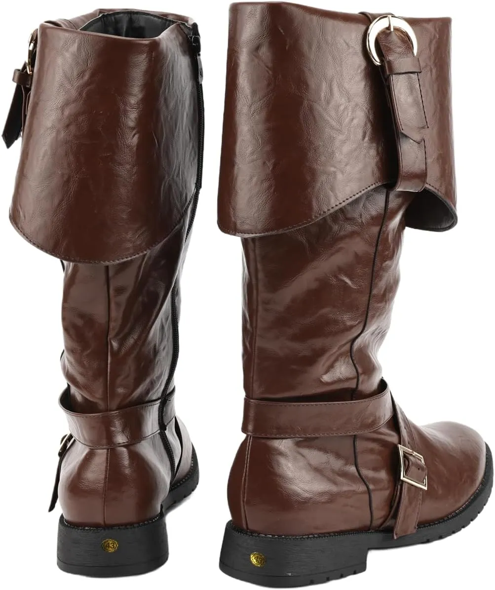 Mens Renaissance Pirate Viking Boots Steampunk Vintage Stage Button Boot for Halloween