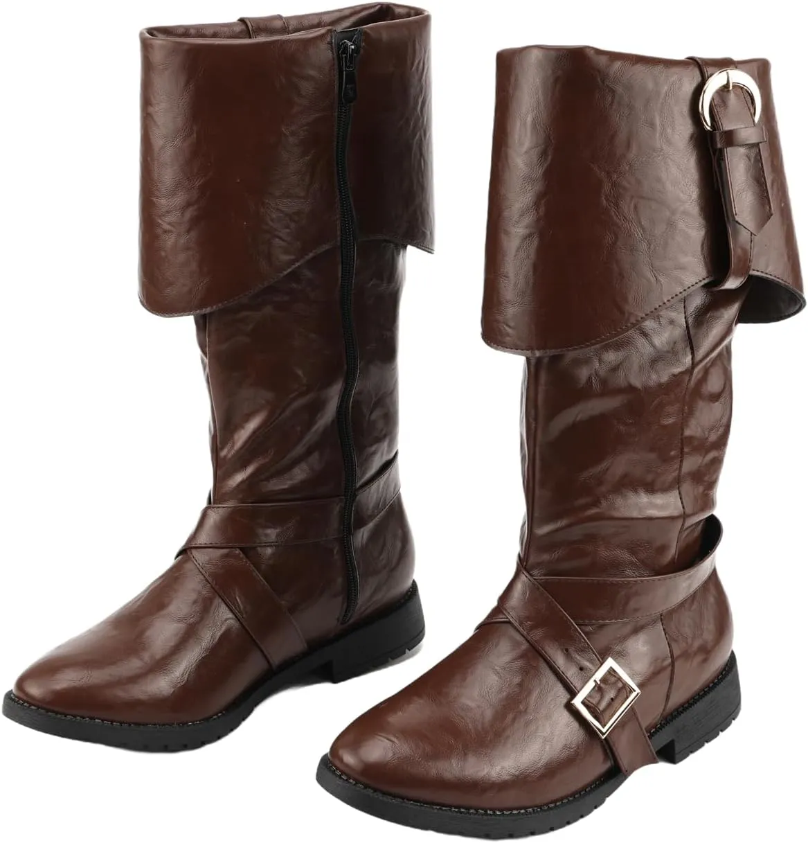 Mens Renaissance Pirate Viking Boots Steampunk Vintage Stage Button Boot for Halloween