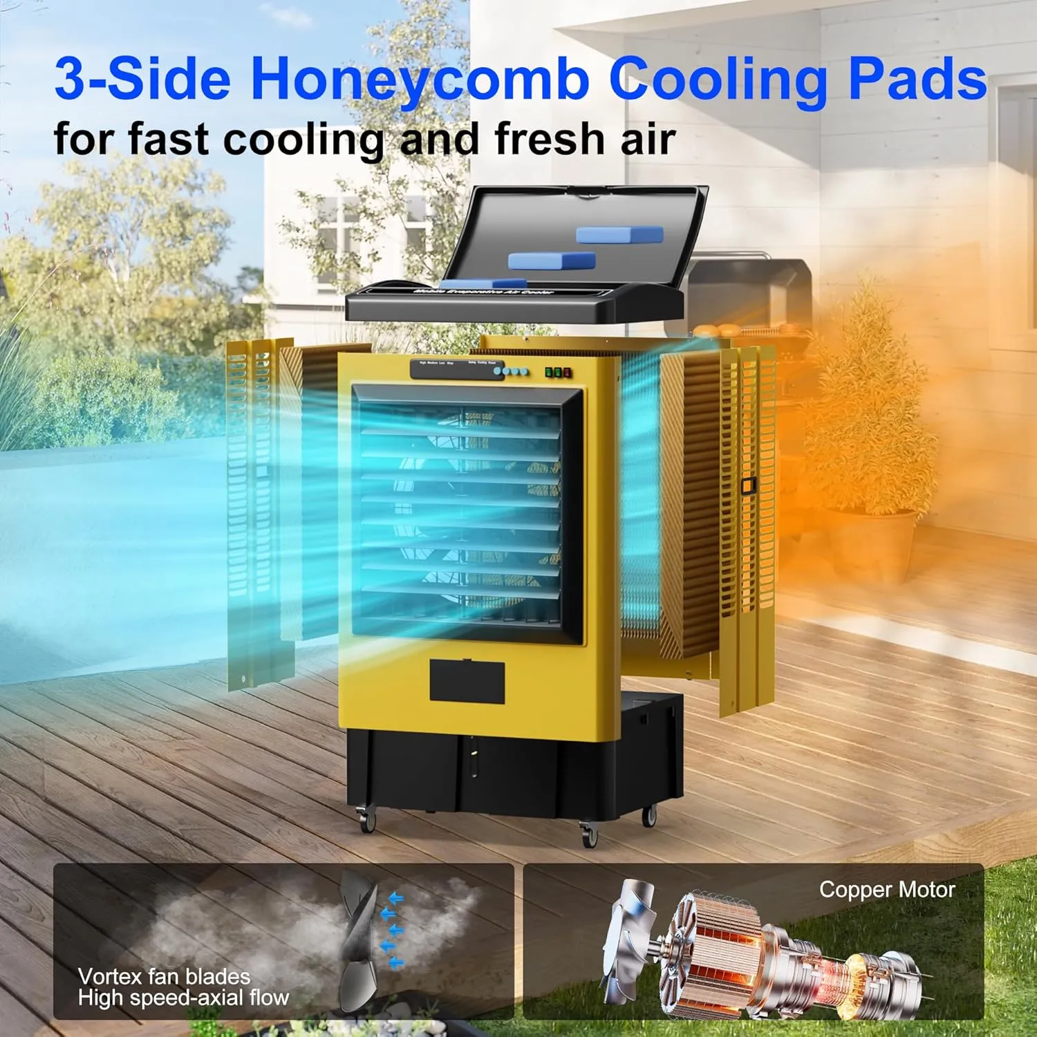 MEPTY 4800CFM Swamp Cooler, Evaporative Air Cooler with Continuous Auto Fill, Portable Evaporative Cooler for Commercial, Industrial, Garage, Patio Use, Outdoor Air Conditioners