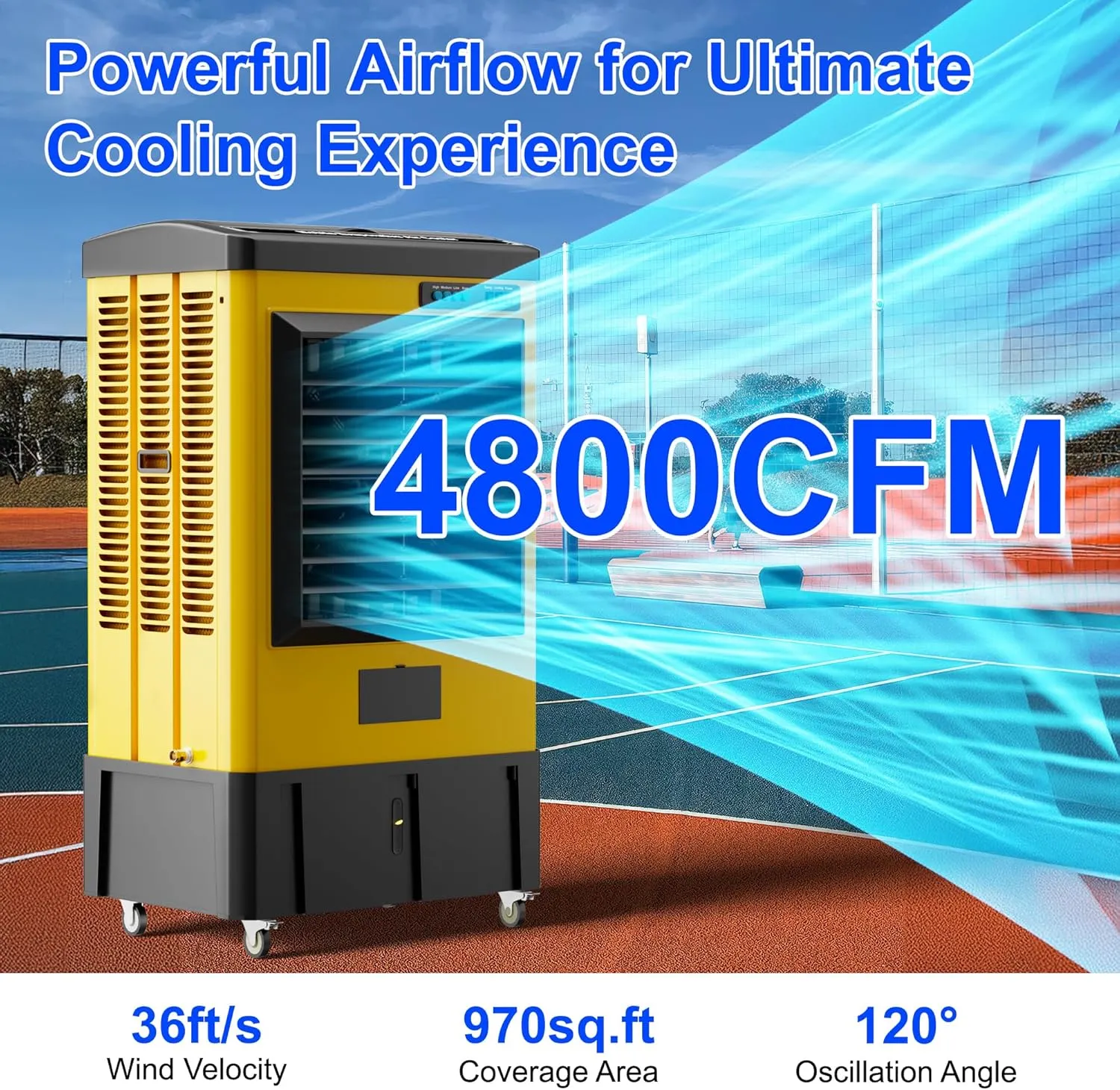 MEPTY 4800CFM Swamp Cooler, Evaporative Air Cooler with Continuous Auto Fill, Portable Evaporative Cooler for Commercial, Industrial, Garage, Patio Use, Outdoor Air Conditioners