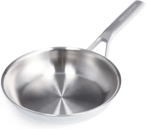 Merten & Storck Tri-Ply Stainless Steel 8" Frying Pan Skillet, Professional Cooking, Multi Clad, Heats Evenly, Drip-Free Pouring Edges, Browning, Induction, Durable, Oven & Dishwasher Safe