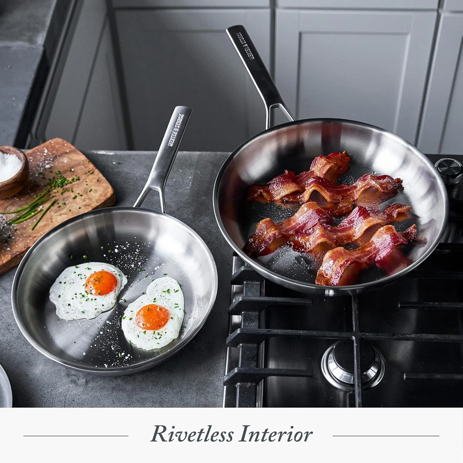 Merten & Storck Tri-Ply Stainless Steel 8" Frying Pan Skillet, Professional Cooking, Multi Clad, Heats Evenly, Drip-Free Pouring Edges, Browning, Induction, Durable, Oven & Dishwasher Safe