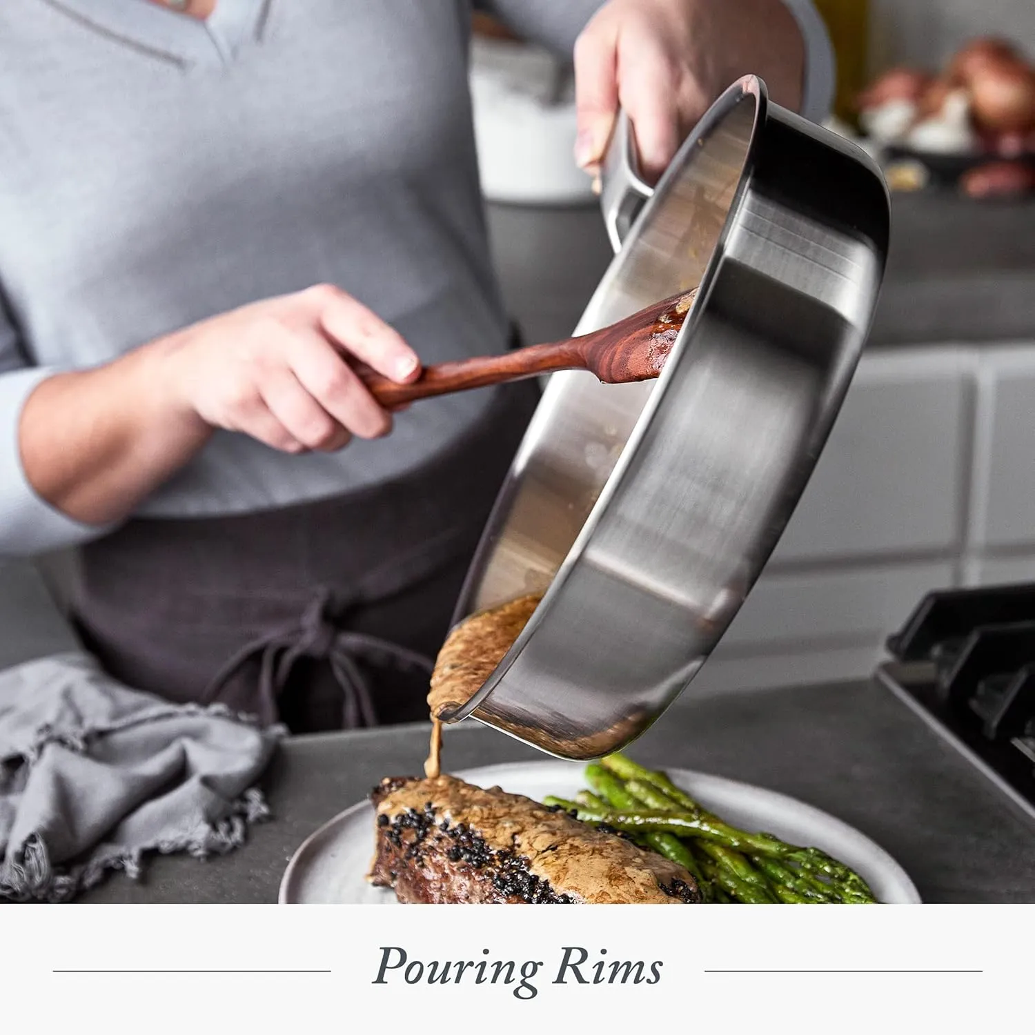Merten & Storck Tri-Ply Stainless Steel 8" Frying Pan Skillet, Professional Cooking, Multi Clad, Heats Evenly, Drip-Free Pouring Edges, Browning, Induction, Durable, Oven & Dishwasher Safe