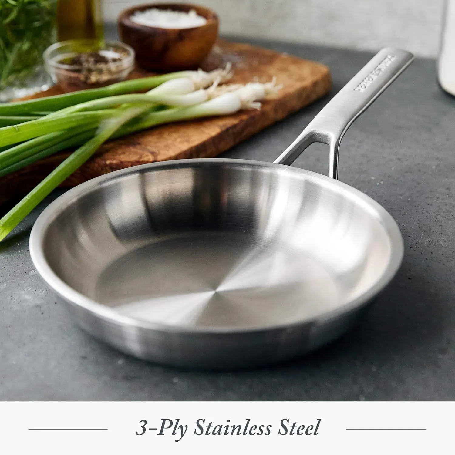 Merten & Storck Tri-Ply Stainless Steel 8" Frying Pan Skillet, Professional Cooking, Multi Clad, Heats Evenly, Drip-Free Pouring Edges, Browning, Induction, Durable, Oven & Dishwasher Safe