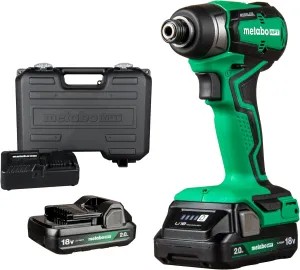Metabo HPT 18V MultiVolt™ Cordless Sub-Compact Impact Driver Kit | 1/4-Inch Hex Chuck | Includes 2-18V, 2.0 Ah Batteries with Fuel Gauge | 1240 in-lbs of Torque | Lifetime Tool Warranty | WH18DDXS
