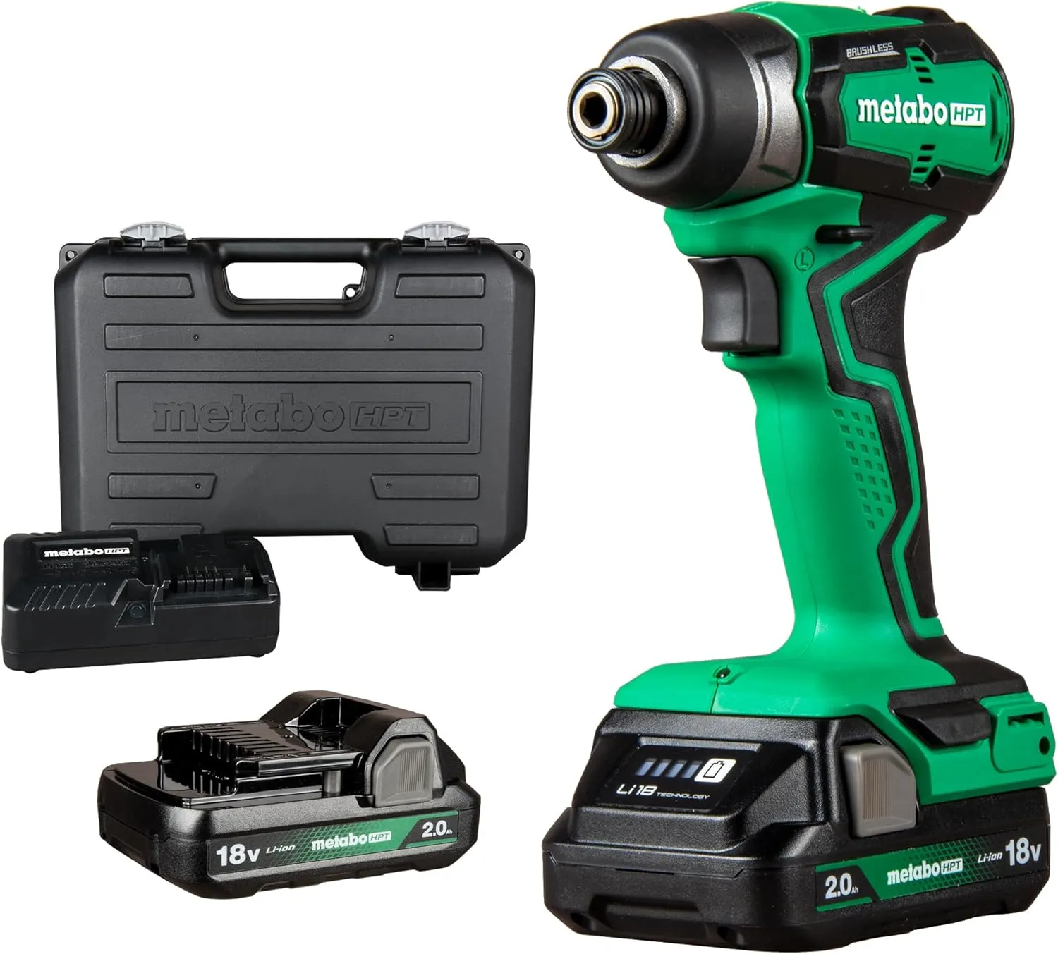 Metabo HPT 18V MultiVolt™ Cordless Sub-Compact Impact Driver Kit | 1/4-Inch Hex Chuck | Includes 2-18V, 2.0 Ah Batteries with Fuel Gauge | 1240 in-lbs of Torque | Lifetime Tool Warranty | WH18DDXS