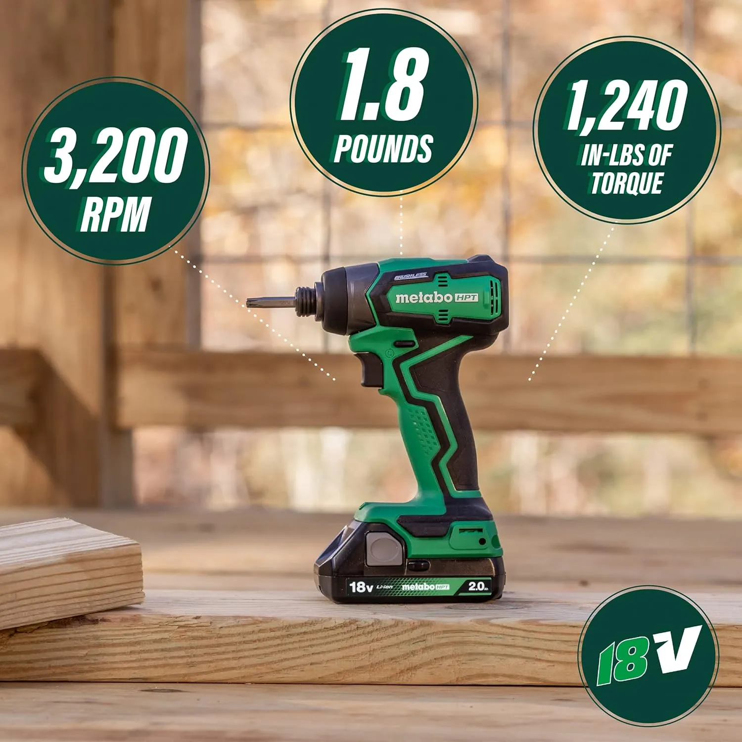 Metabo HPT 18V MultiVolt™ Cordless Sub-Compact Impact Driver Kit | 1/4-Inch Hex Chuck | Includes 2-18V, 2.0 Ah Batteries with Fuel Gauge | 1240 in-lbs of Torque | Lifetime Tool Warranty | WH18DDXS