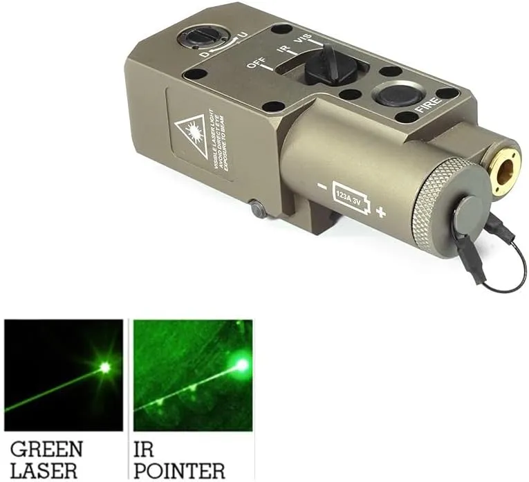 Metal CBQL-1 Box Laser Sights Flashlight，with IR   Red/Green/Blue Laser Sight，with Remote Pressure Switch & M300/M600 Series Flashlight Base Mount Combo，Fits for Standard 20mm Rail Mounting，Tan