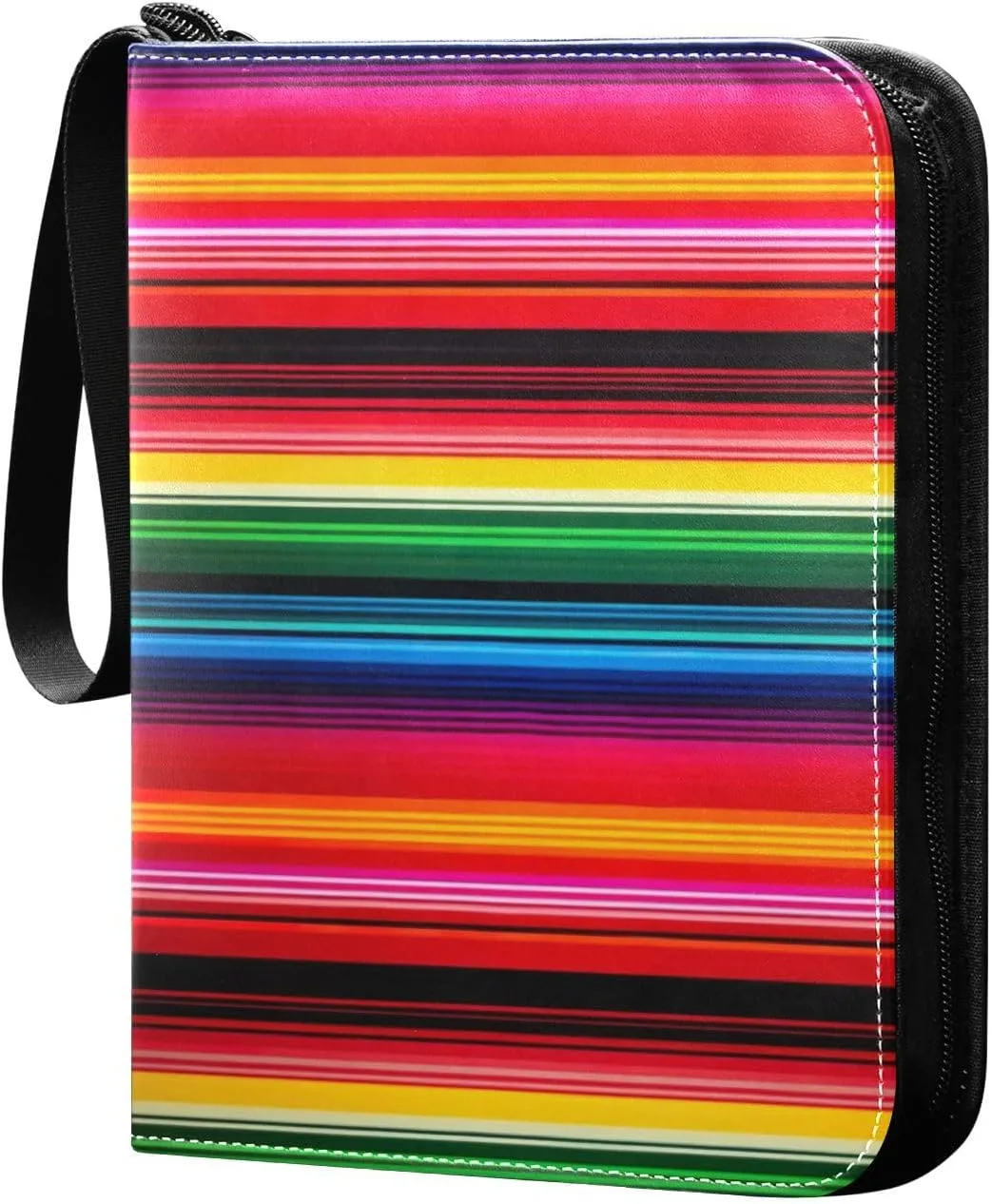 Mexican Blanket Colorful Stripes Card Binder 4-Pockets, 400 Pockets Card Holder with 50 Removable Sleeves, Trading Card Collector Zipper Album Holder, Collector Album