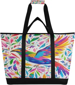 Mexican Floral Bird Reusable Insulated Lunchbox Cooler Bag, Leakproof Kitchen Grocery Bag Collapsible Portable Cooler Tote Bag for Picnic, Camping, Office, Travel