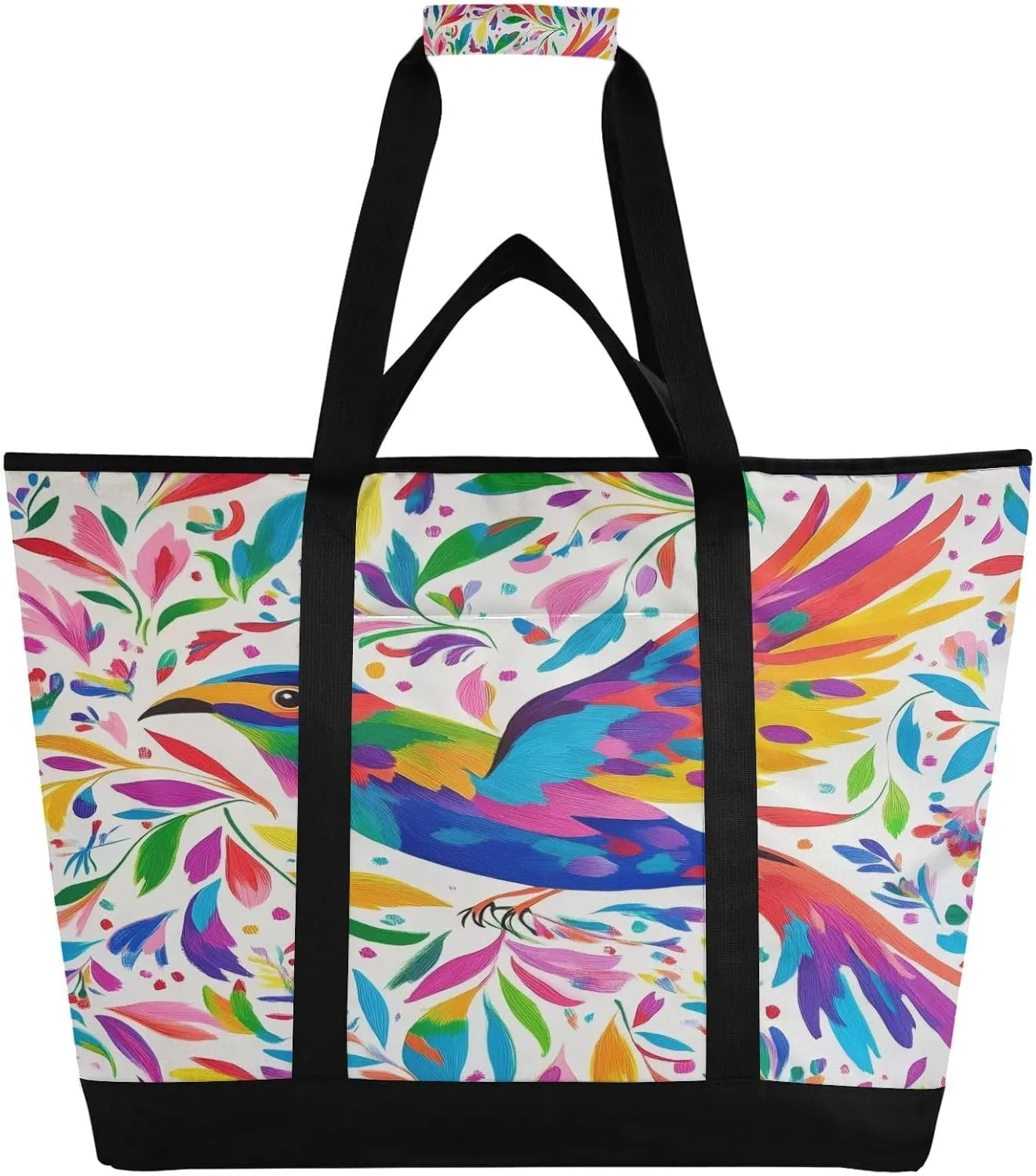 Mexican Floral Bird Reusable Insulated Lunchbox Cooler Bag, Leakproof Kitchen Grocery Bag Collapsible Portable Cooler Tote Bag for Picnic, Camping, Office, Travel