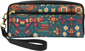 Mexican Folk Boho Print Portable Mini Makeup Bag,Versatile And Compact,Perfect For Your Essentials