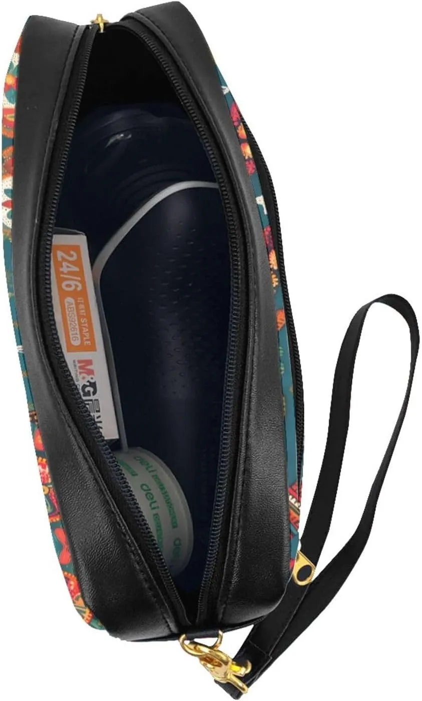 Mexican Folk Boho Print Portable Mini Makeup Bag,Versatile And Compact,Perfect For Your Essentials