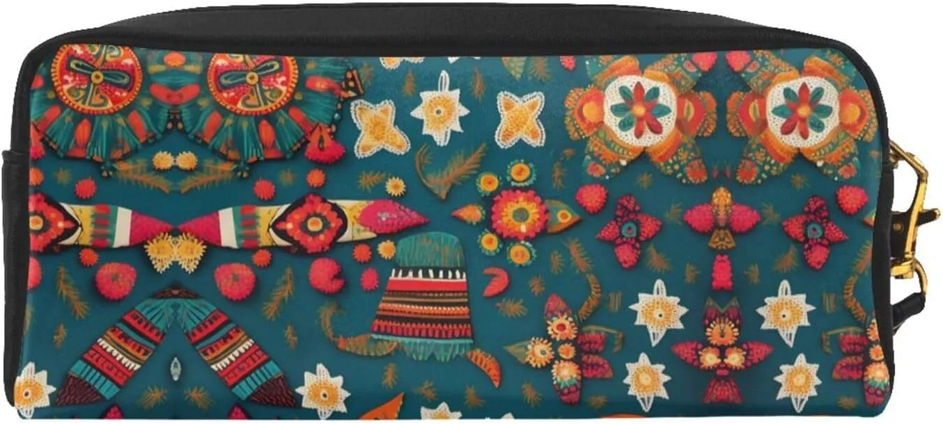 Mexican Folk Boho Print Portable Mini Makeup Bag,Versatile And Compact,Perfect For Your Essentials