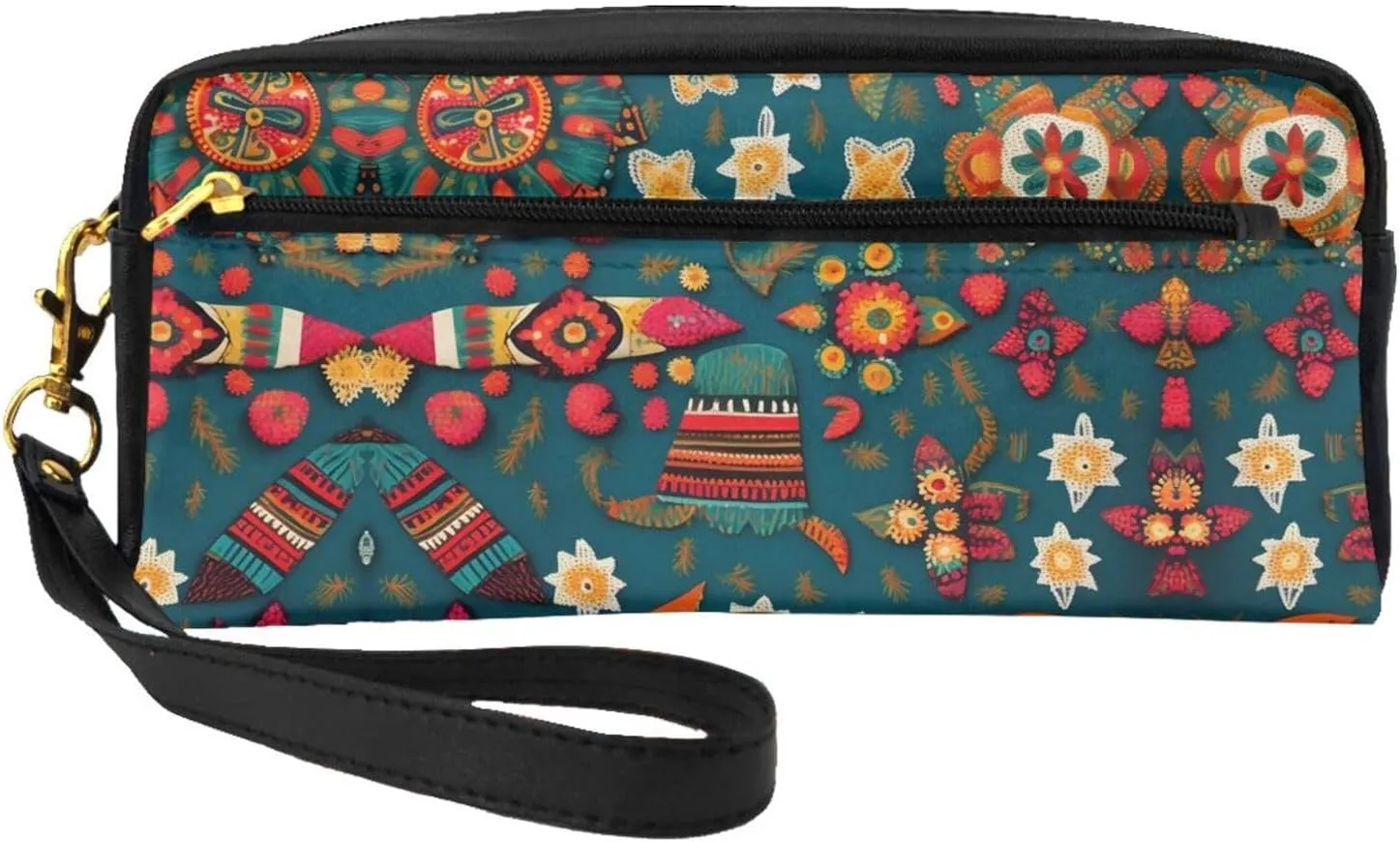 Mexican Folk Boho Print Portable Mini Makeup Bag,Versatile And Compact,Perfect For Your Essentials