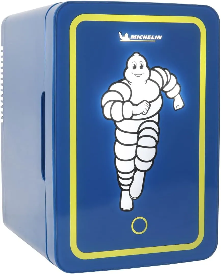 MICHELIN Mini Fridge - Refrigerator for Bedroom Office, Portable Table Top Beverage Cooler, 12V 110V Refrigerador For Drinks, Soda, Wines, Breast Milk, Use In Car, Dorm, Outdoor, Patio, 8 Can