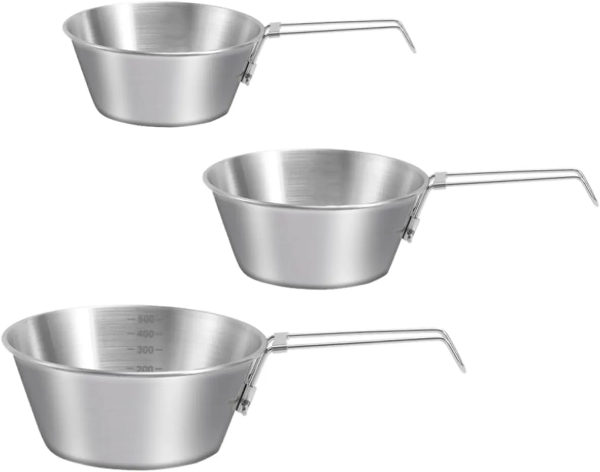 Milisten Camping Utensils Set 3pcs Stainless Steel Bowl with Handle Collapsible Camping Bowl for Outdoor Use