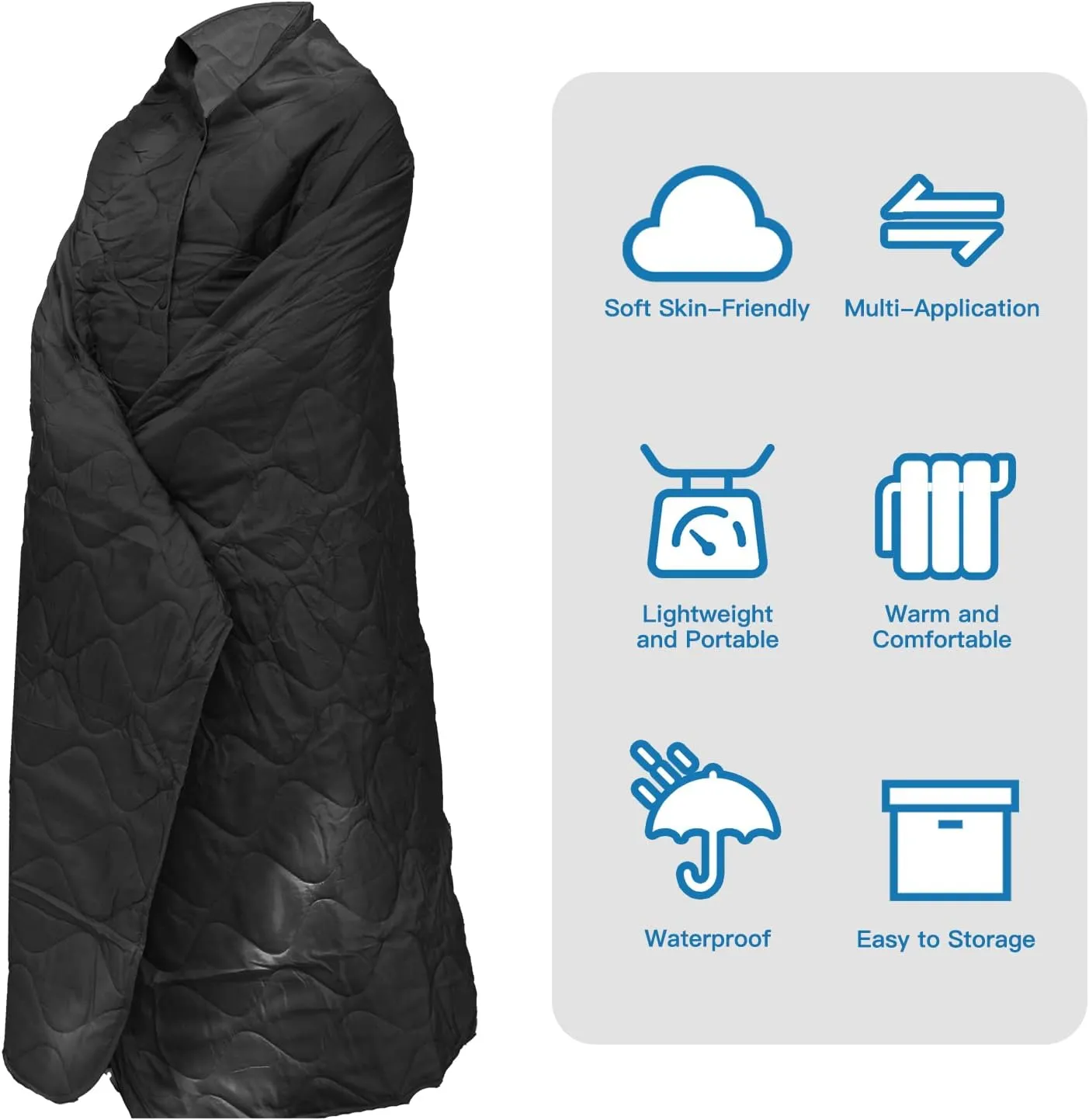 Military Poncho Liner 55”x 79” Camping Blanket Insulation Compact Waterproof for Travel Stadium Outdoor Camping