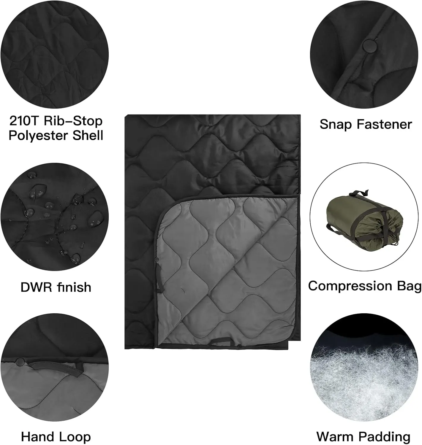 Military Poncho Liner 55”x 79” Camping Blanket Insulation Compact Waterproof for Travel Stadium Outdoor Camping