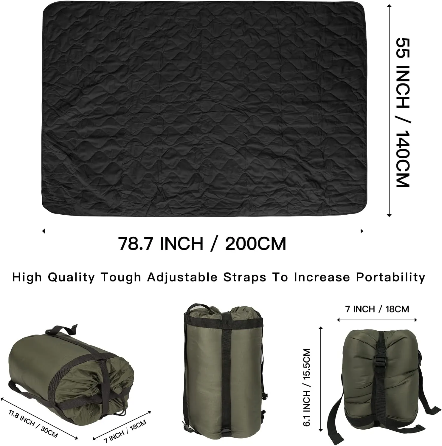 Military Poncho Liner 55”x 79” Camping Blanket Insulation Compact Waterproof for Travel Stadium Outdoor Camping