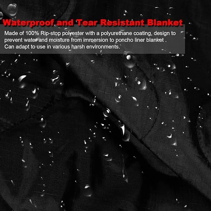 Military Woobie Blanket Thermal Insulated Poncho Liner Camping with Drawstring Carry Bag Waterproof for Outdoor Hiking