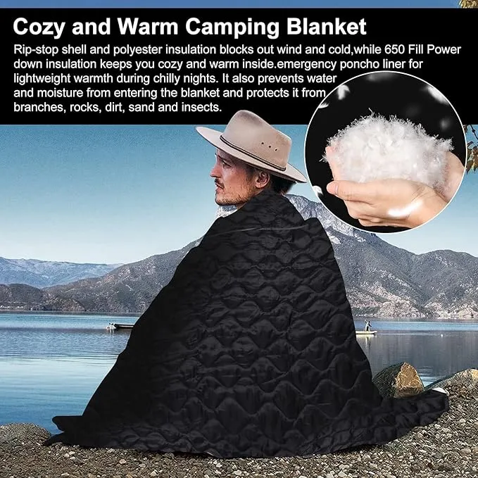 Military Woobie Blanket Thermal Insulated Poncho Liner Camping with Drawstring Carry Bag Waterproof for Outdoor Hiking