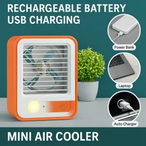 Mini Air Cooler with Rechargeable Battery – Compact Cooling for Summer Heat Relief