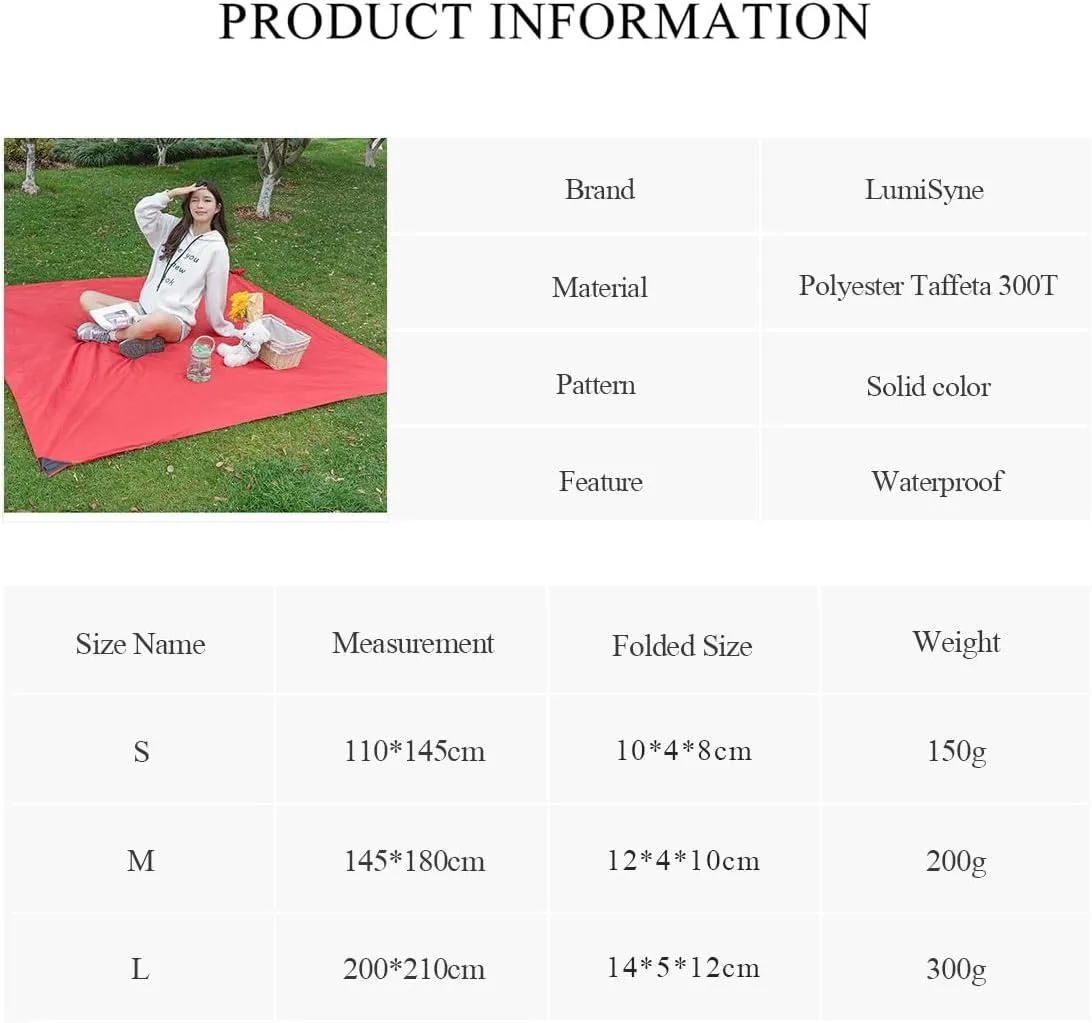 Mini Pocket Picnic Blanket with 4 Fixed Stakes Foldable Portable Picnic Mat Rug Lightweight Waterproof Beach Blanket Multifunctional Thin Ground Sheet for Camping Hiking Travel