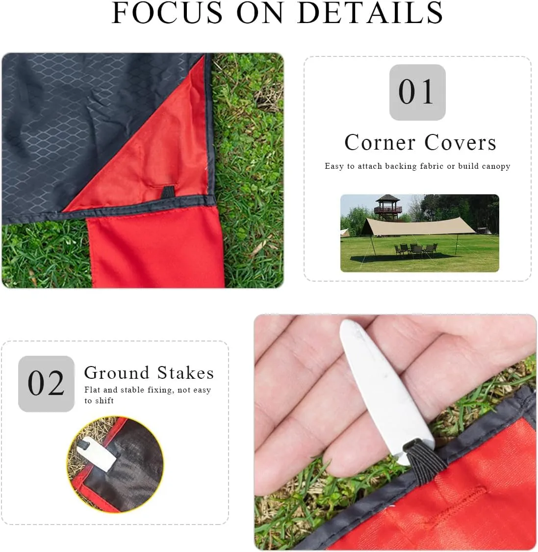 Mini Pocket Picnic Blanket with 4 Fixed Stakes Foldable Portable Picnic Mat Rug Lightweight Waterproof Beach Blanket Multifunctional Thin Ground Sheet for Camping Hiking Travel