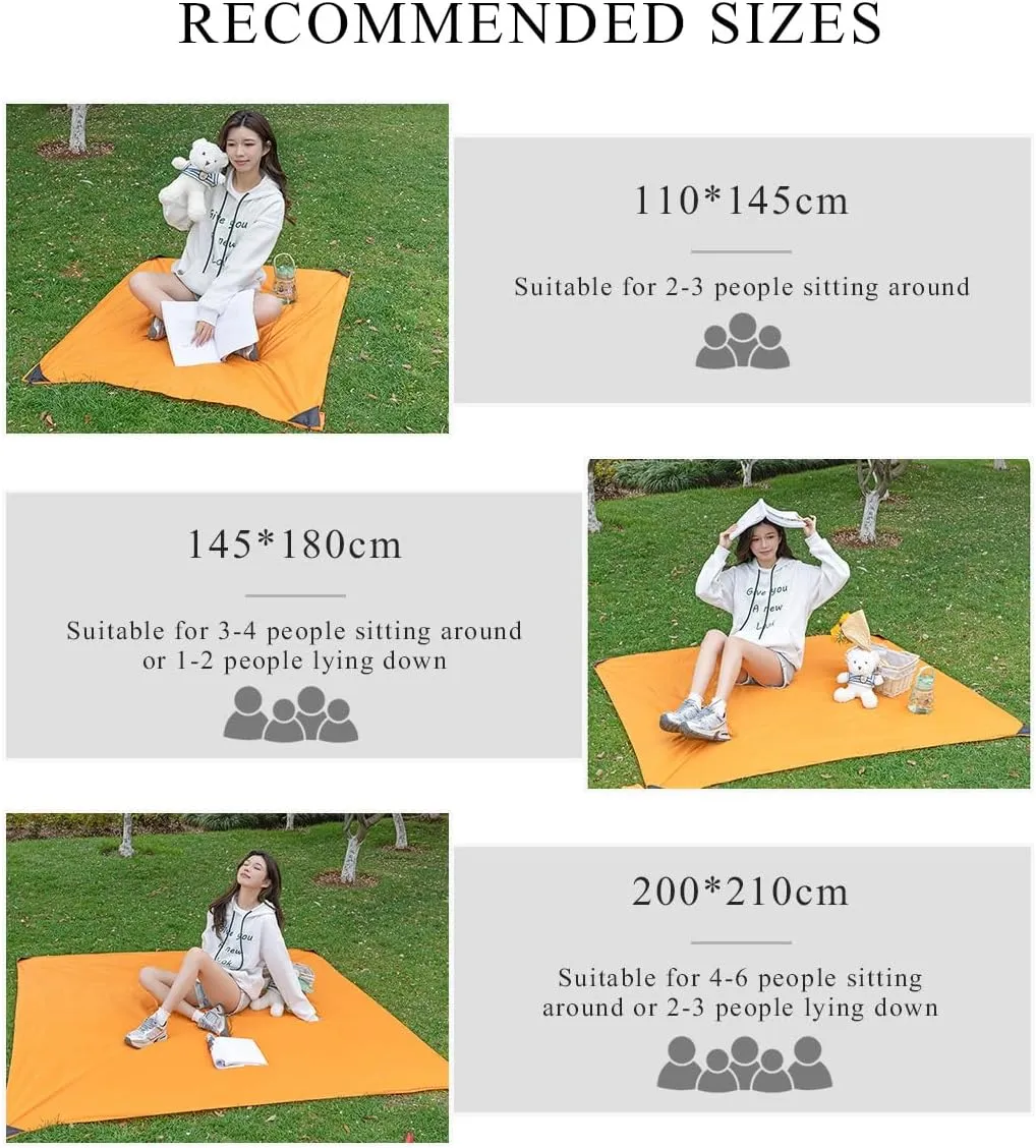 Mini Pocket Picnic Blanket with 4 Fixed Stakes Foldable Portable Picnic Mat Rug Lightweight Waterproof Beach Blanket Multifunctional Thin Ground Sheet for Camping Hiking Travel