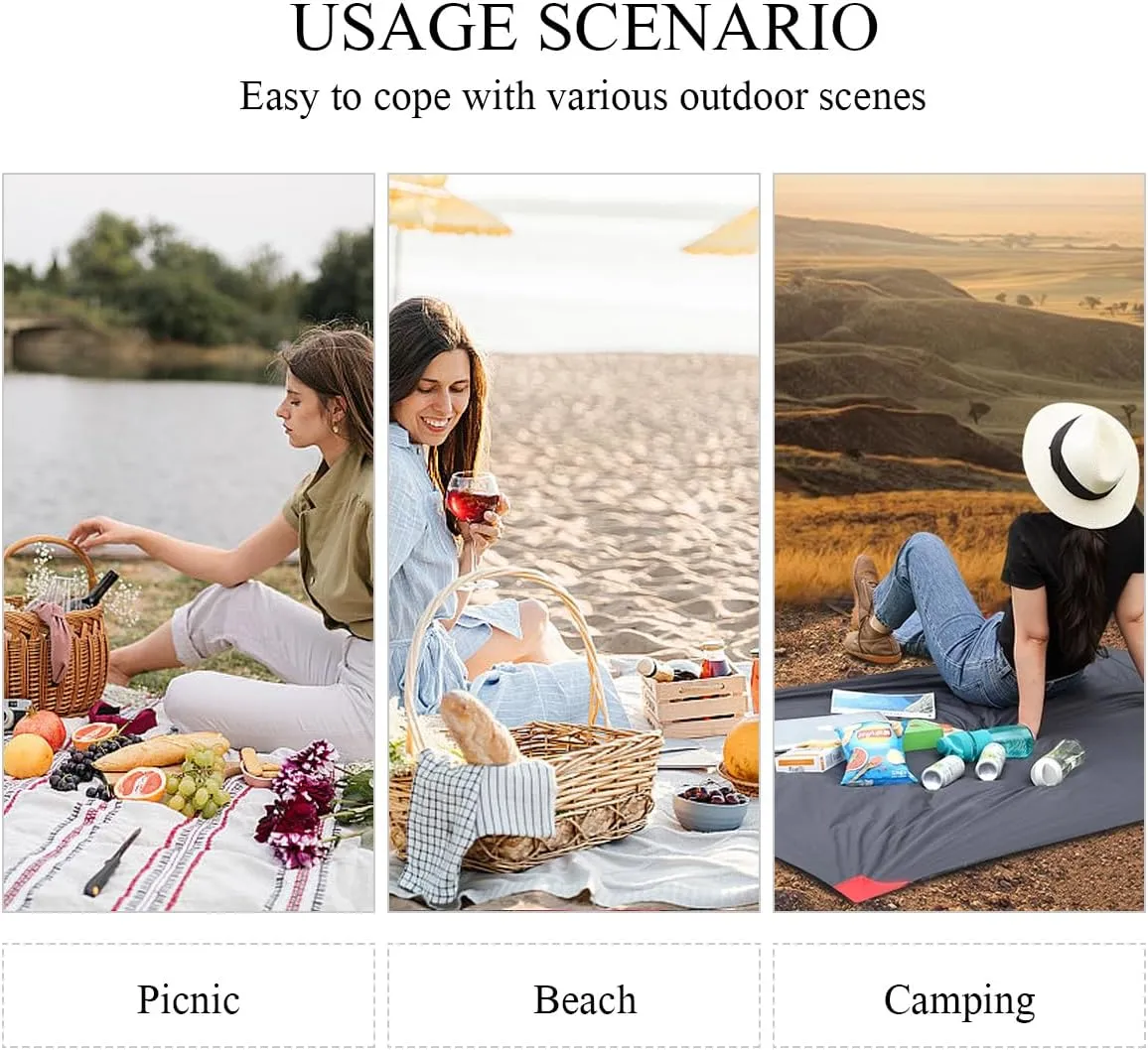 Mini Pocket Picnic Blanket with 4 Fixed Stakes Foldable Portable Picnic Mat Rug Lightweight Waterproof Beach Blanket Multifunctional Thin Ground Sheet for Camping Hiking Travel