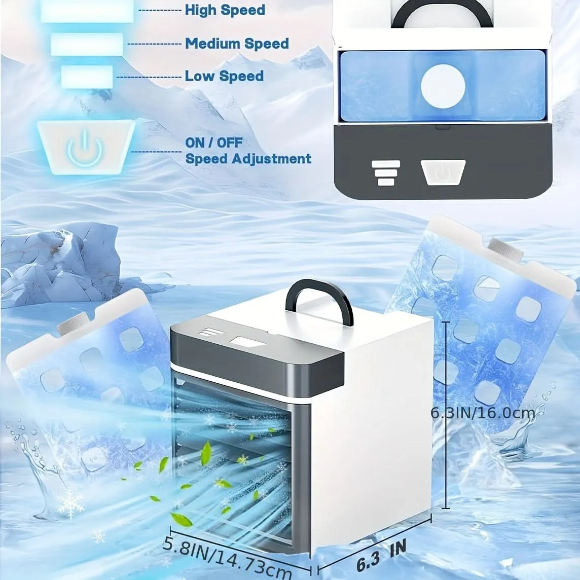 Mini Portable Air Conditioner Fan – USB Powered with 3 Speeds