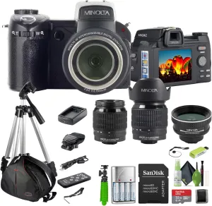 MINOLTA MN24Z 33 MP Autofocus / 1080P FHD Digital Camera w/Interchangeable Lens Kit (Black) Bundle with 4xAA with Charger   32GB Memory Card   Vlogging Tripod   Accessories