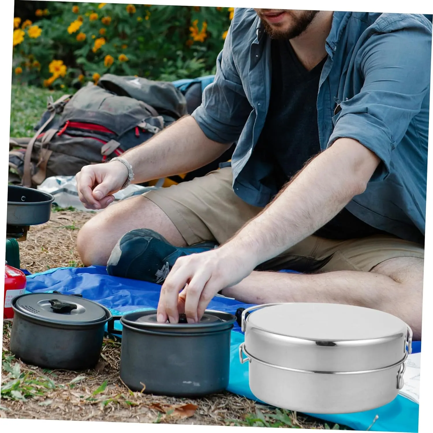 Mipcase Outdoor Camping Pot Saucepan Griddle Tableware Frying Bowl Double Burner Camping Stove Camping Pan