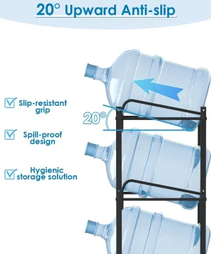 Mocomax 5 Gallon Water Jug Holder, Detachable Water Bottle Holder for 6 Bottles, 3 Tier Heavy Duty Water Jug Stand, Water Dispenser Rack for Home, Gym, Kitchen, Office, Black