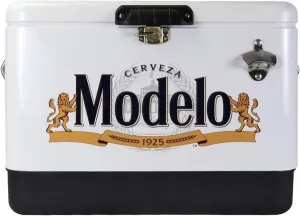 Modelo Ice Chest Cooler - Portable Ice Bucket with Bottle Opener, Vintage Style, Insulated for Camping, Beach, Picnic, RV, BBQs, Tailgating, Fishing, Stainless Steel 85 Can Ice Box, 51L (54 qt)
