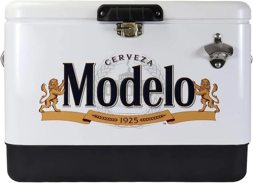 Modelo Ice Chest Cooler - Portable Ice Bucket with Bottle Opener, Vintage Style, Insulated for Camping, Beach, Picnic, RV, BBQs, Tailgating, Fishing, Stainless Steel 85 Can Ice Box, 51L (54 qt)