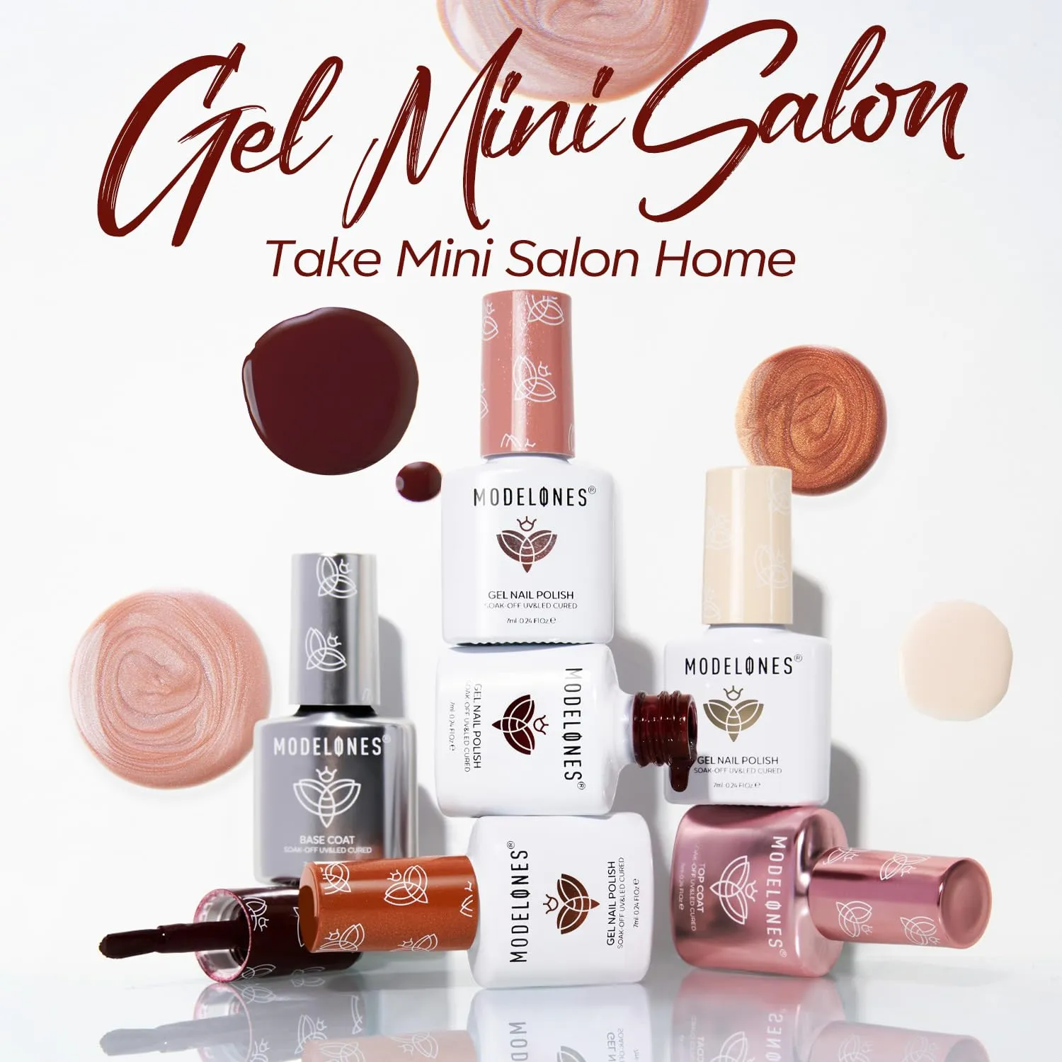 Modelones Gel Nail Polish Kit with U V Light, Milky White Nude Glitter Pink Red Gold Metallic Manicure Set with Base Top Coat Star Stickers 4 Colors Gel Mini Salon Nail Art Starter Gift for Women Girl